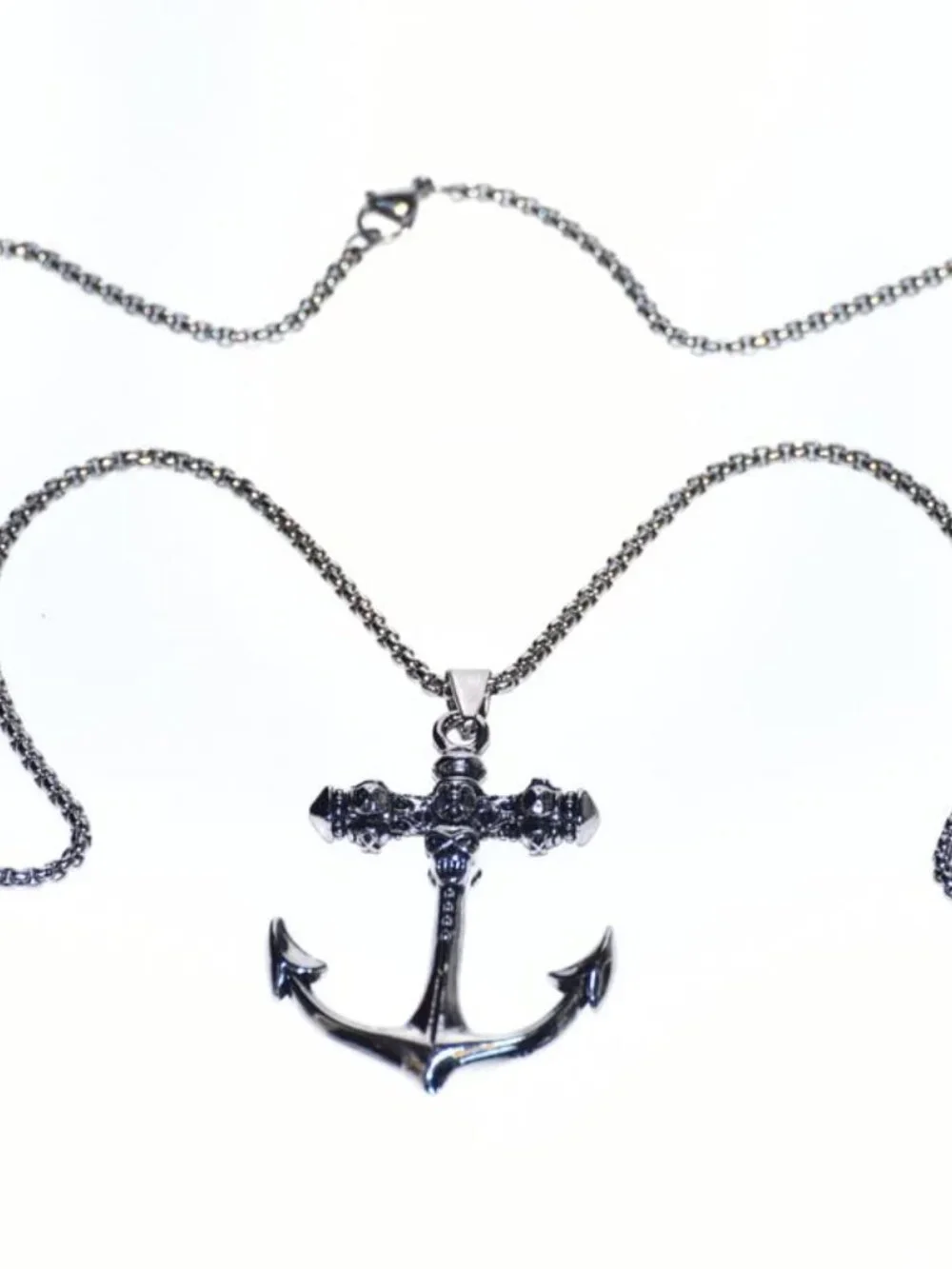Silver style Anchor Skull Cross Necklace Men's Biker Punk Steel Chain